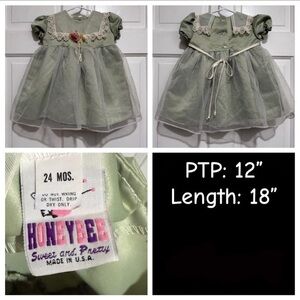 Vintage Baby Girls 1990s Lace Pearls Flower Short Sleeve Dress 24 Months Collar